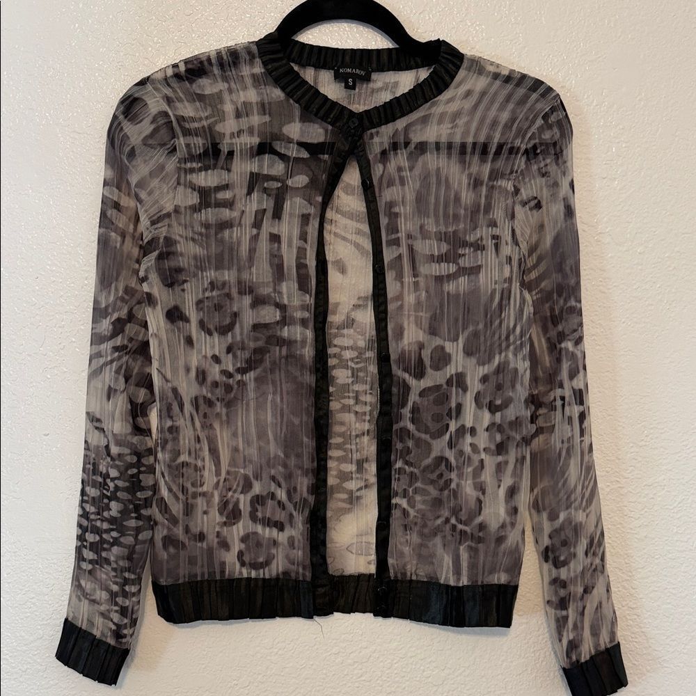 Komarov Black and Gray Sheer pleated mesh Cardigan coverup